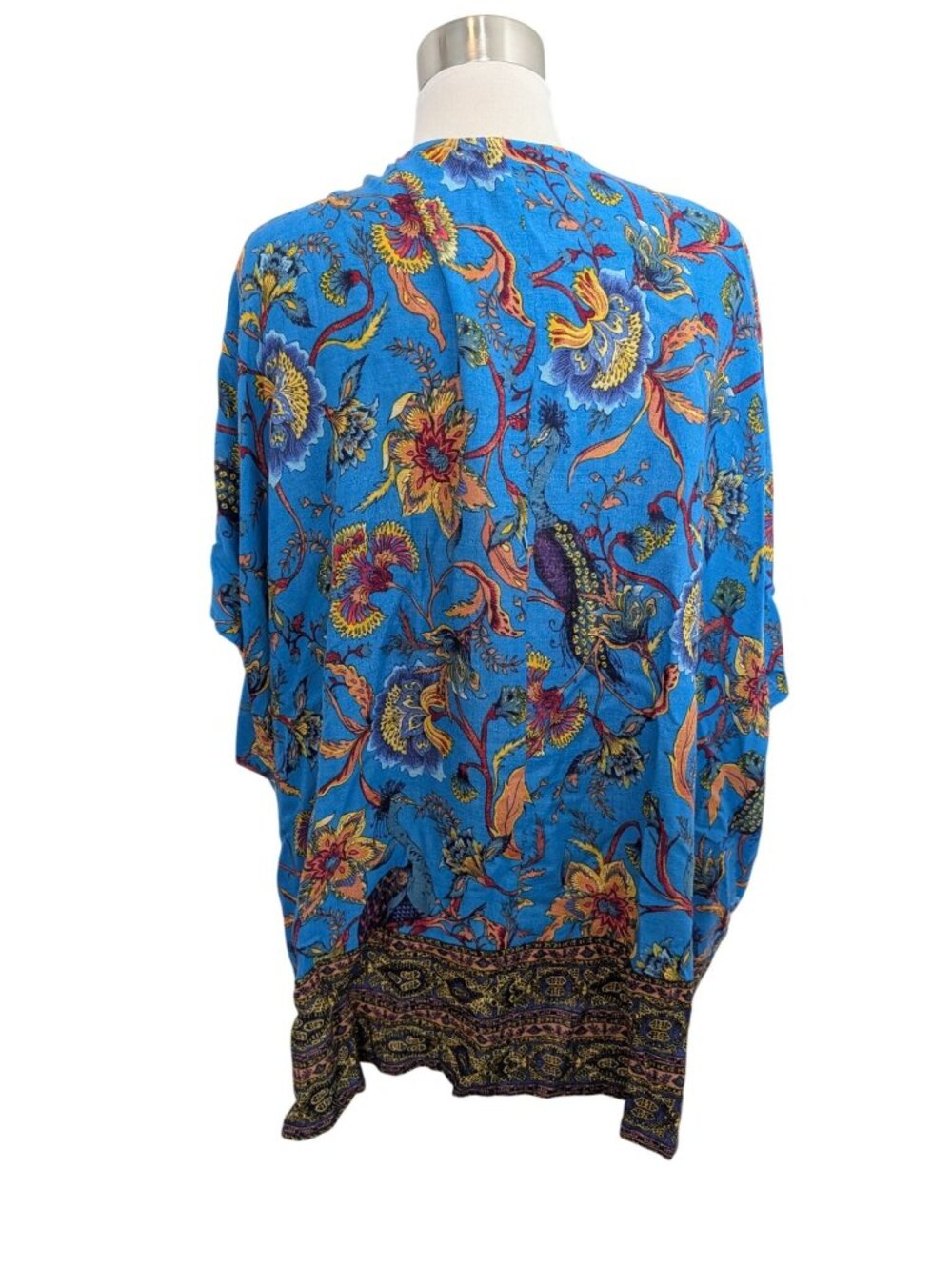 JM Collection Womens Linen Blend Aqua Floral Kimono Cardigan Size S - Picture 13 of 15